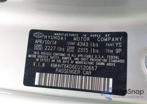 2014 Hyundai Genesis 2.0T Premium from USA, damaged, VIN KMHHT6KD6EU120667